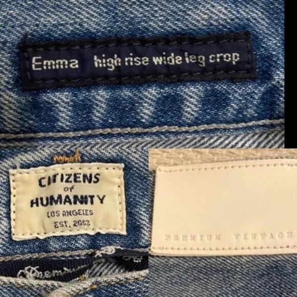 COH Emma High Rise Wide Leg Crop Jeans Blue 24