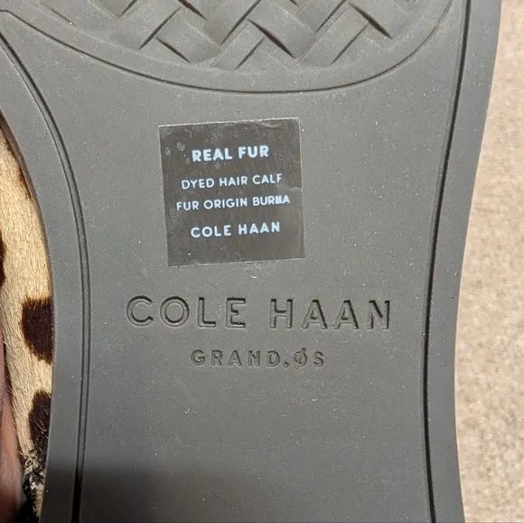 COLE HAAN (9.5 B) Real Fur Leopard Print Ankle Boots Grand OS Buckle