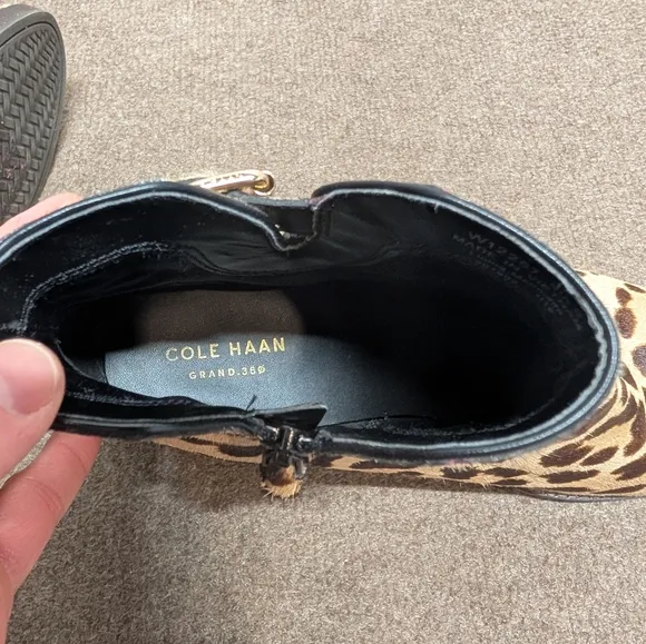 COLE HAAN (9.5 B) Real Fur Leopard Print Ankle Boots Grand OS Buckle