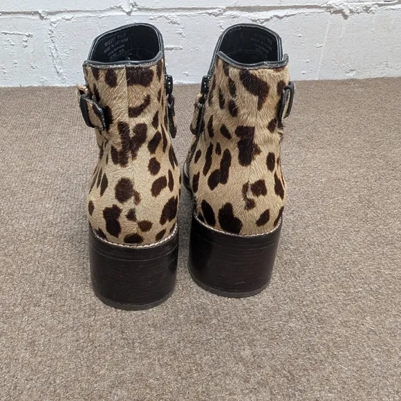 COLE HAAN (9.5 B) Real Fur Leopard Print Ankle Boots Grand OS Buckle