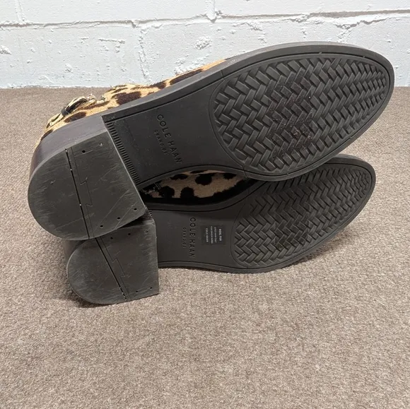 COLE HAAN (9.5 B) Real Fur Leopard Print Ankle Boots Grand OS Buckle
