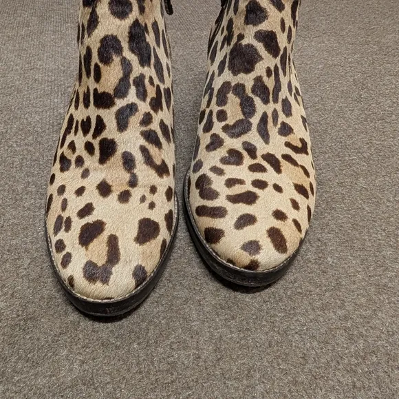 COLE HAAN (9.5 B) Real Fur Leopard Print Ankle Boots Grand OS Buckle