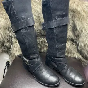 Cole Haan Air Whitley D36038 Black Leather Knee High Women Harness Boots Sz 5.5B