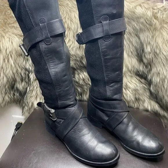 Cole Haan Air Whitley D36038 Black Leather Knee High Women Harness Boots Sz 5.5B