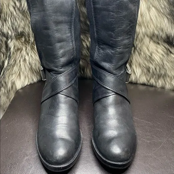 Cole Haan Air Whitley D36038 Black Leather Knee High Women Harness Boots Sz 5.5B