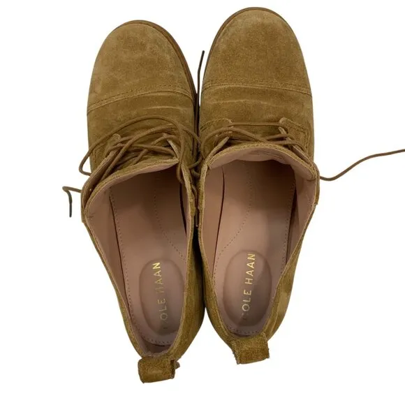 Cole Haan Camea Oxford Shoes 8B Golden Toffee Leather Lace Closure Block Heel
