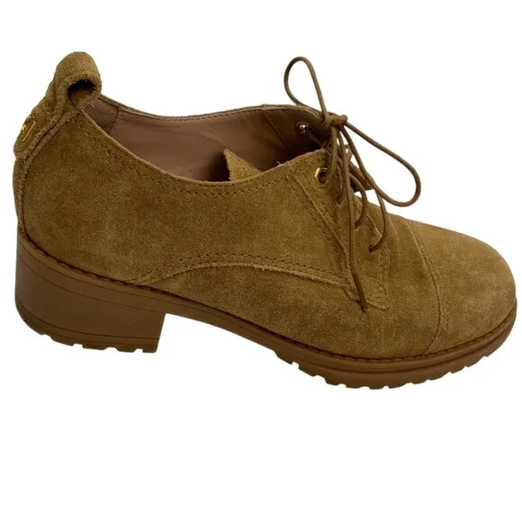 Cole Haan Camea Oxford Shoes 8B Golden Toffee Leather Lace Closure Block Heel