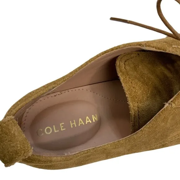 Cole Haan Camea Oxford Shoes 8B Golden Toffee Leather Lace Closure Block Heel