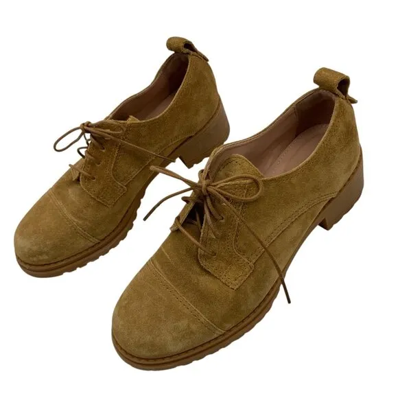 Cole Haan Camea Oxford Shoes 8B Golden Toffee Leather Lace Closure Block Heel