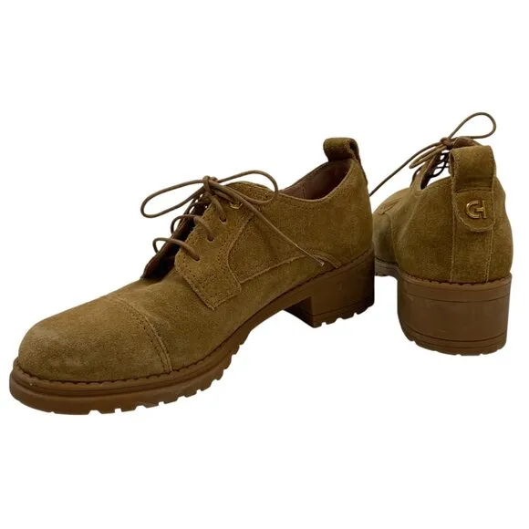 Cole Haan Camea Oxford Shoes 8B Golden Toffee Leather Lace Closure Block Heel