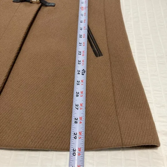 Cole Haan Signature Coat Neutral Tan Fur Trimmed Hood Full Zip Buckles Pockets