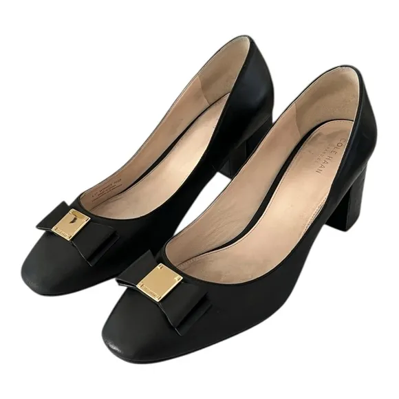 Cole Haan Tali Bow Pump Shoes Black Women’s Size 10.5 Preppy Front Logo
