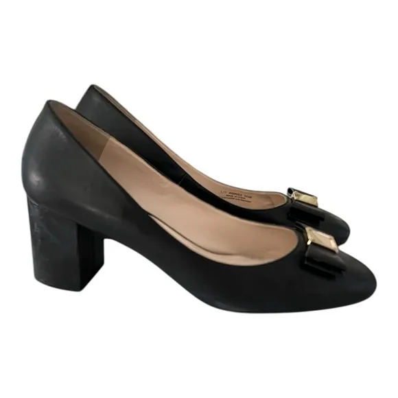 Cole Haan Tali Bow Pump Shoes Black Women’s Size 10.5 Preppy Front Logo