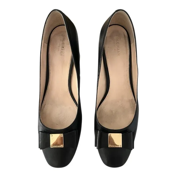Cole Haan Tali Bow Pump Shoes Black Women’s Size 10.5 Preppy Front Logo