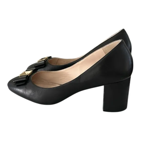 Cole Haan Tali Bow Pump Shoes Black Women’s Size 10.5 Preppy Front Logo