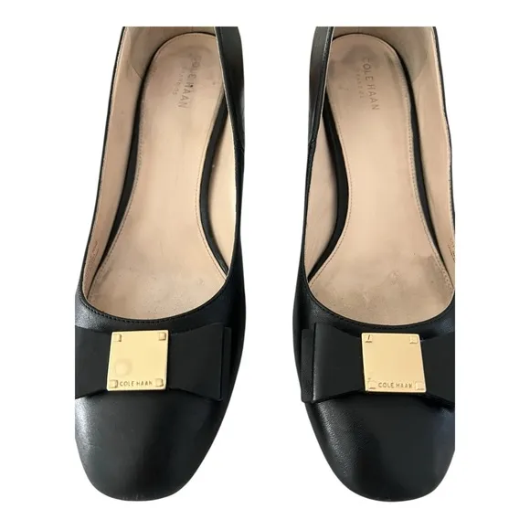 Cole Haan Tali Bow Pump Shoes Black Women’s Size 10.5 Preppy Front Logo