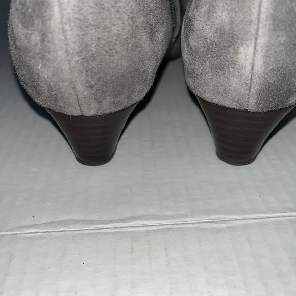 Cole Haan Tali Luxe Gray Suede Tall Wood Wedge Heel Boots Size 9 NWT
