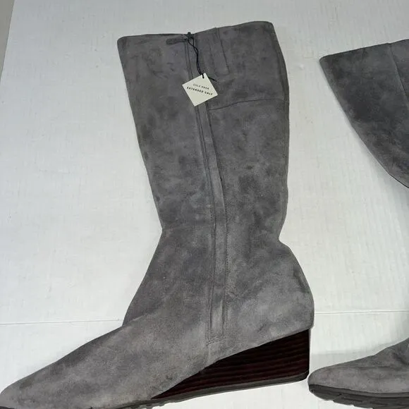 Cole Haan Tali Luxe Gray Suede Tall Wood Wedge Heel Boots Size 9 NWT