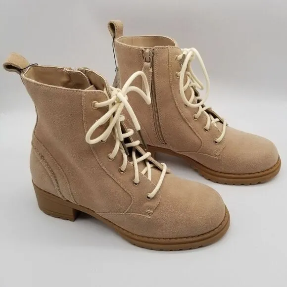 Cole Haan Women Lace-up Suede Plain Ankle Boots Size 5 B Beige Combat