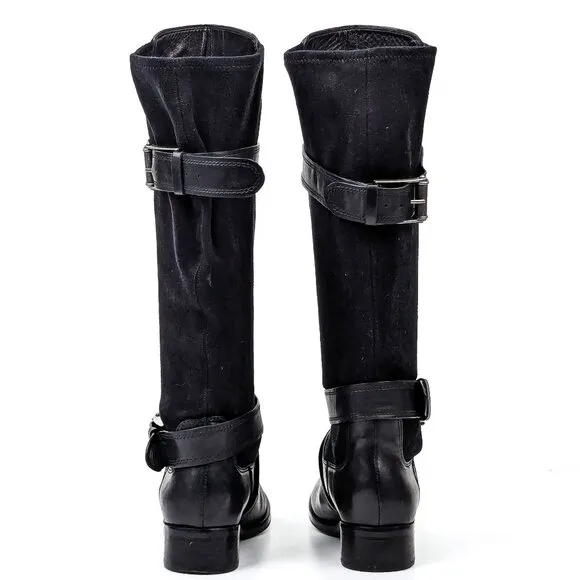 Cole Haan Women Whitley Black Leather Riding Buckle Knee Boots sz 7
