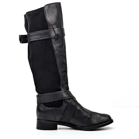 Cole Haan Women Whitley Black Leather Riding Buckle Knee Boots sz 7