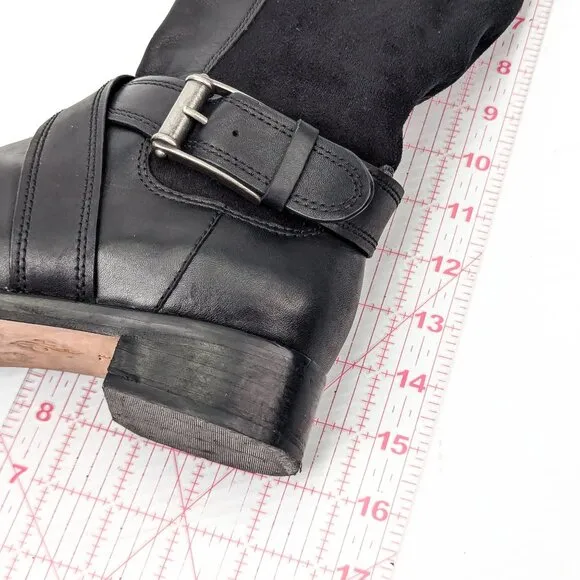 Cole Haan Women Whitley Black Leather Riding Buckle Knee Boots sz 7