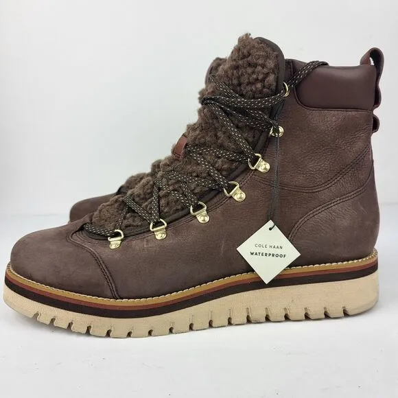 Cole Haan Women Zerogrand Lodge Brown Suede Boots With Shearling Lining 11 B