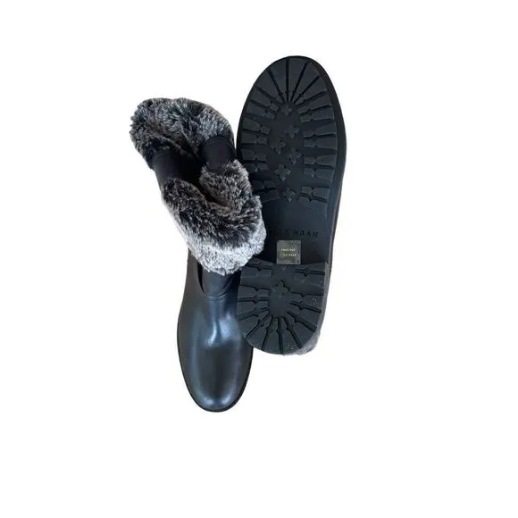Cole Haan Womens Black Leather Faux Fur Lined Waterproof Winter Boots Size 7B