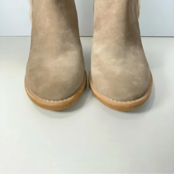 Cole Haan Womens Bootie Ankle Boots Wedge Zip Suede Leather Sherpa Sz6 N…