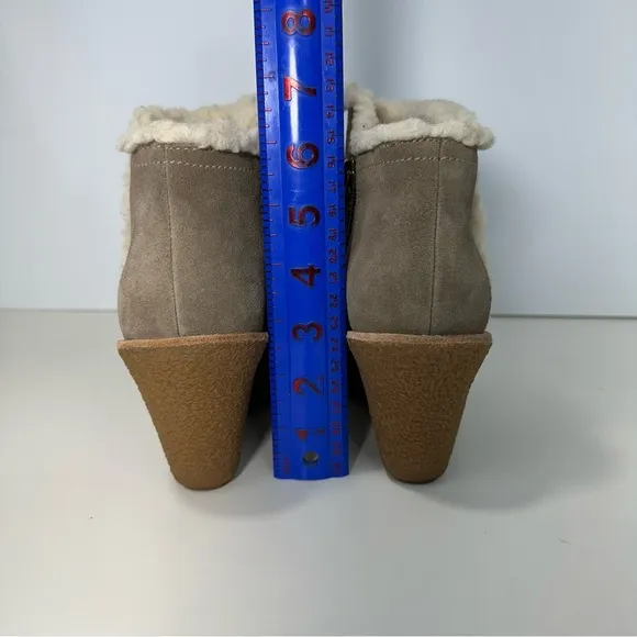 Cole Haan Womens Bootie Ankle Boots Wedge Zip Suede Leather Sherpa Sz6 N…