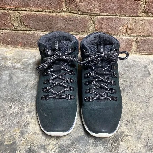 Cole Haan ZERØGRAND Retro Hiker Black Nubuck Leather Wool Waterproof Boots Size