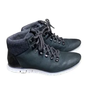 Cole Haan ZERØGRAND Retro Hiker Black Nubuck Leather Wool Waterproof Boots Size