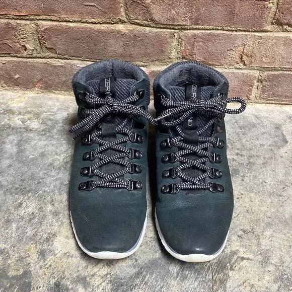 Cole Haan ZERØGRAND Retro Hiker Black Nubuck Leather Wool Waterproof Boots Size