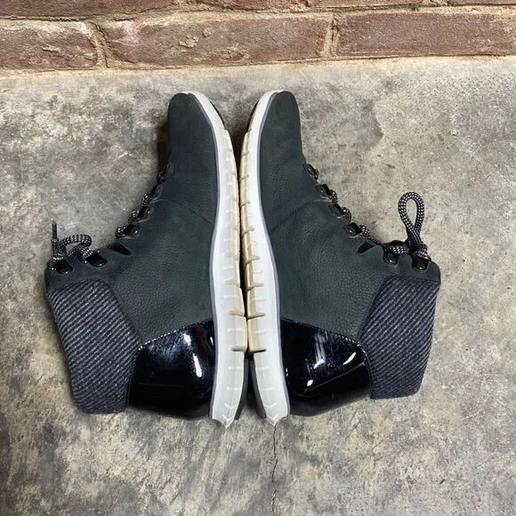 Cole Haan ZERØGRAND Retro Hiker Black Nubuck Leather Wool Waterproof Boots Size