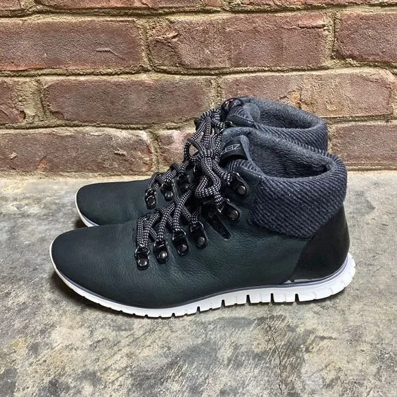 Cole Haan ZERØGRAND Retro Hiker Black Nubuck Leather Wool Waterproof Boots Size