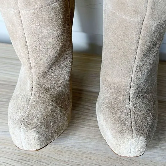Colin Stuart Over The Knee Fur Suede Boots Heeled Tan Nwot Size 6.5B