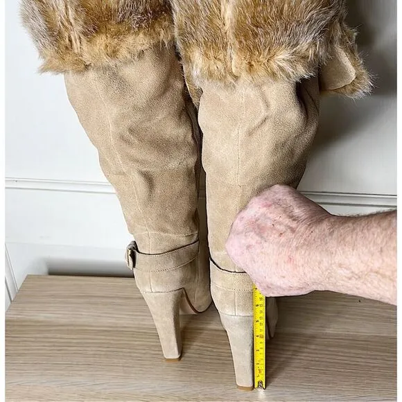 Colin Stuart Over The Knee Fur Suede Boots Heeled Tan Nwot Size 6.5B
