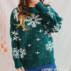 Color Contrast Snowflake Round Neck Long Sleeve Minimalist Winter Sweater Top