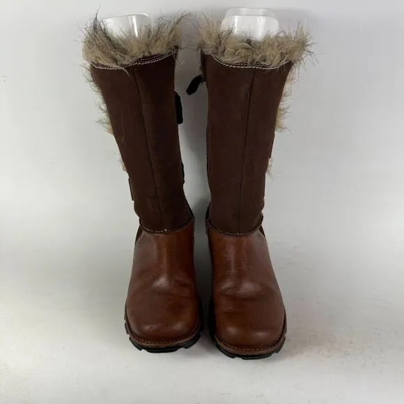 Columbia Chamonix Winter Boots Women's 7.5 Brown Leather Side Zipper Mid-Calf