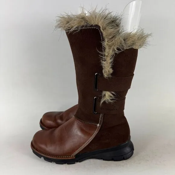 Columbia Chamonix Winter Boots Women's 7.5 Brown Leather Side Zipper Mid-Calf