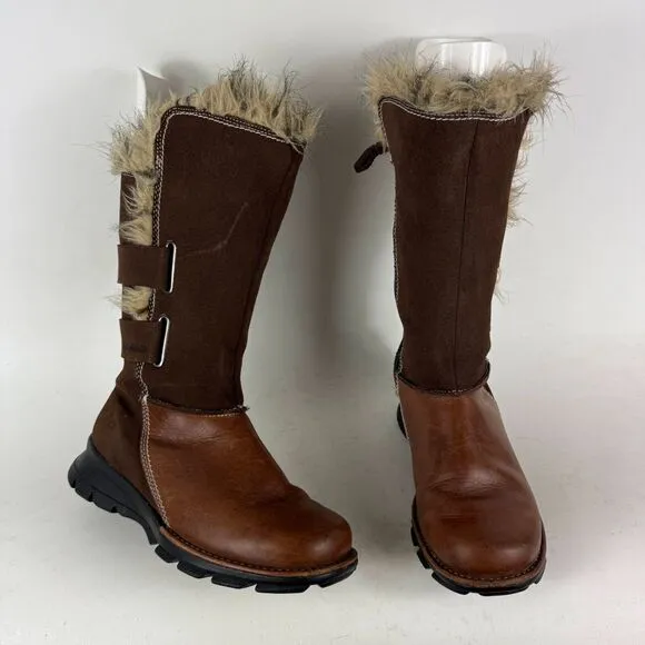 Columbia Chamonix Winter Boots Women's 7.5 Brown Leather Side Zipper Mid-Calf