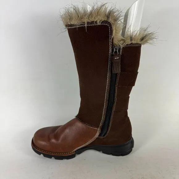 Columbia Chamonix Winter Boots Women's 7.5 Brown Leather Side Zipper Mid-Calf