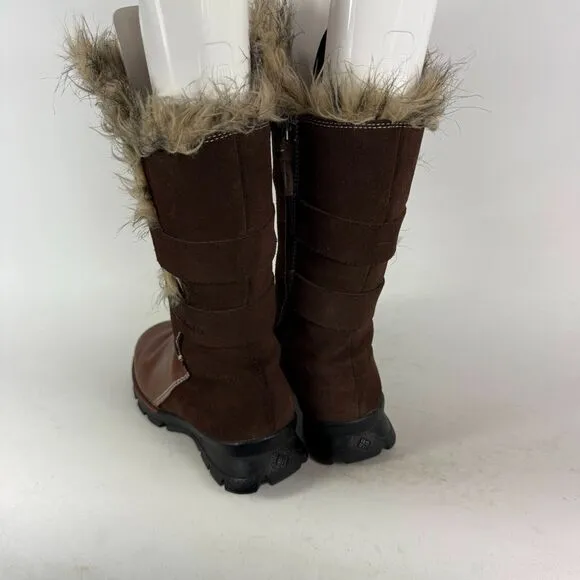 Columbia Chamonix Winter Boots Women's 7.5 Brown Leather Side Zipper Mid-Calf