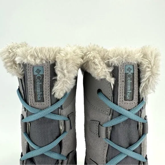 COLUMBIA ICE MAIDEN GRAY SUEDE &amp; FABRIC LACE-UP WATERPROOF INSULATED WINTER BOOT
