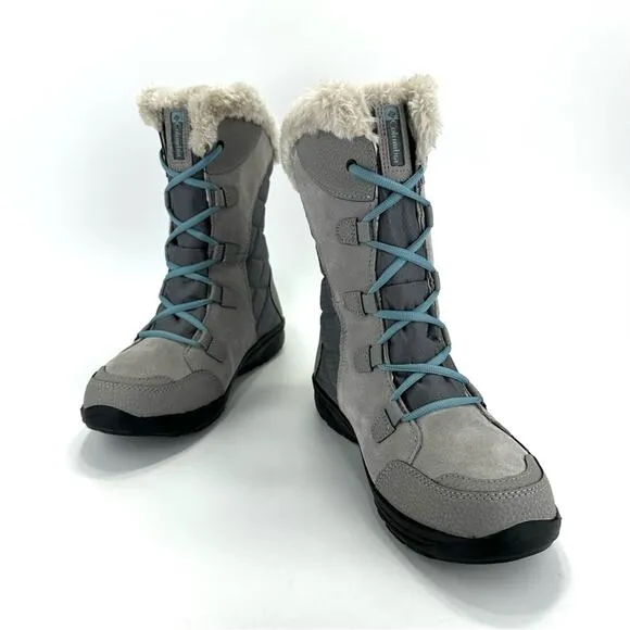 COLUMBIA ICE MAIDEN GRAY SUEDE &amp; FABRIC LACE-UP WATERPROOF INSULATED WINTER BOOT