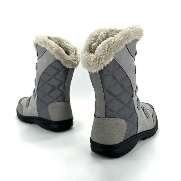 COLUMBIA ICE MAIDEN GRAY SUEDE &amp; FABRIC LACE-UP WATERPROOF INSULATED WINTER BOOT
