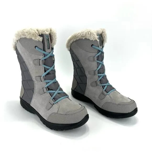 COLUMBIA ICE MAIDEN GRAY SUEDE &amp; FABRIC LACE-UP WATERPROOF INSULATED WINTER BOOT