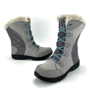 COLUMBIA ICE MAIDEN GRAY SUEDE &amp; FABRIC LACE-UP WATERPROOF INSULATED WINTER BOOT