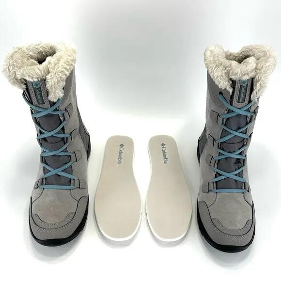 COLUMBIA ICE MAIDEN GRAY SUEDE &amp; FABRIC LACE-UP WATERPROOF INSULATED WINTER BOOT