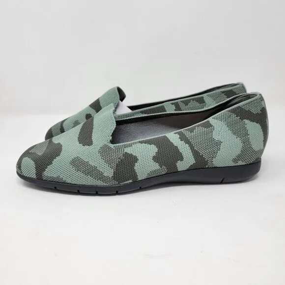 Comfortview Womens 8 Knit Camo Madie Flats Green Slip On Shoes Casual Walking Co